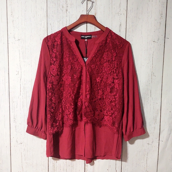 Karl Lagerfeld Tops - Karl Lagerfield Lace Button Down